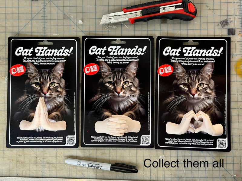 Cat Hands Wicked - limited edition green 3D-printed hands for loafing cats