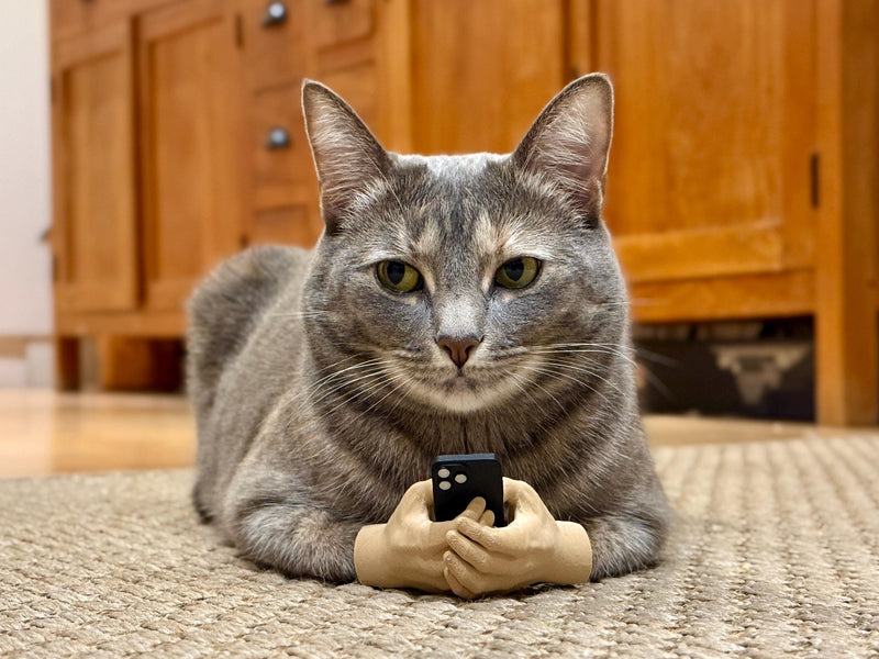 Cat Hands Doom Scroll - cat with tiny phone doom scrolling prop